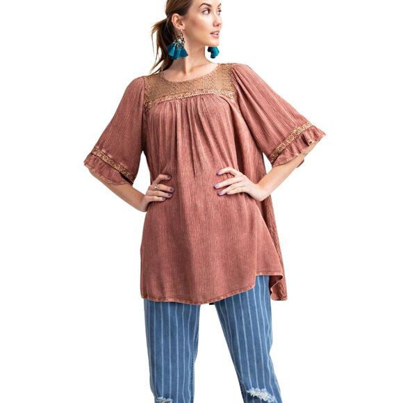 Easel flutter sleeve tunic top lace detail size small - Picture 10 of 12